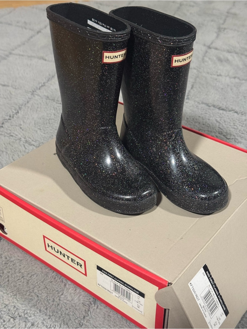 Hunter Black Glitter Kids Rain Boots